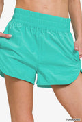 Turquoise Windbreaker Smocked Waistband Shorts ￼