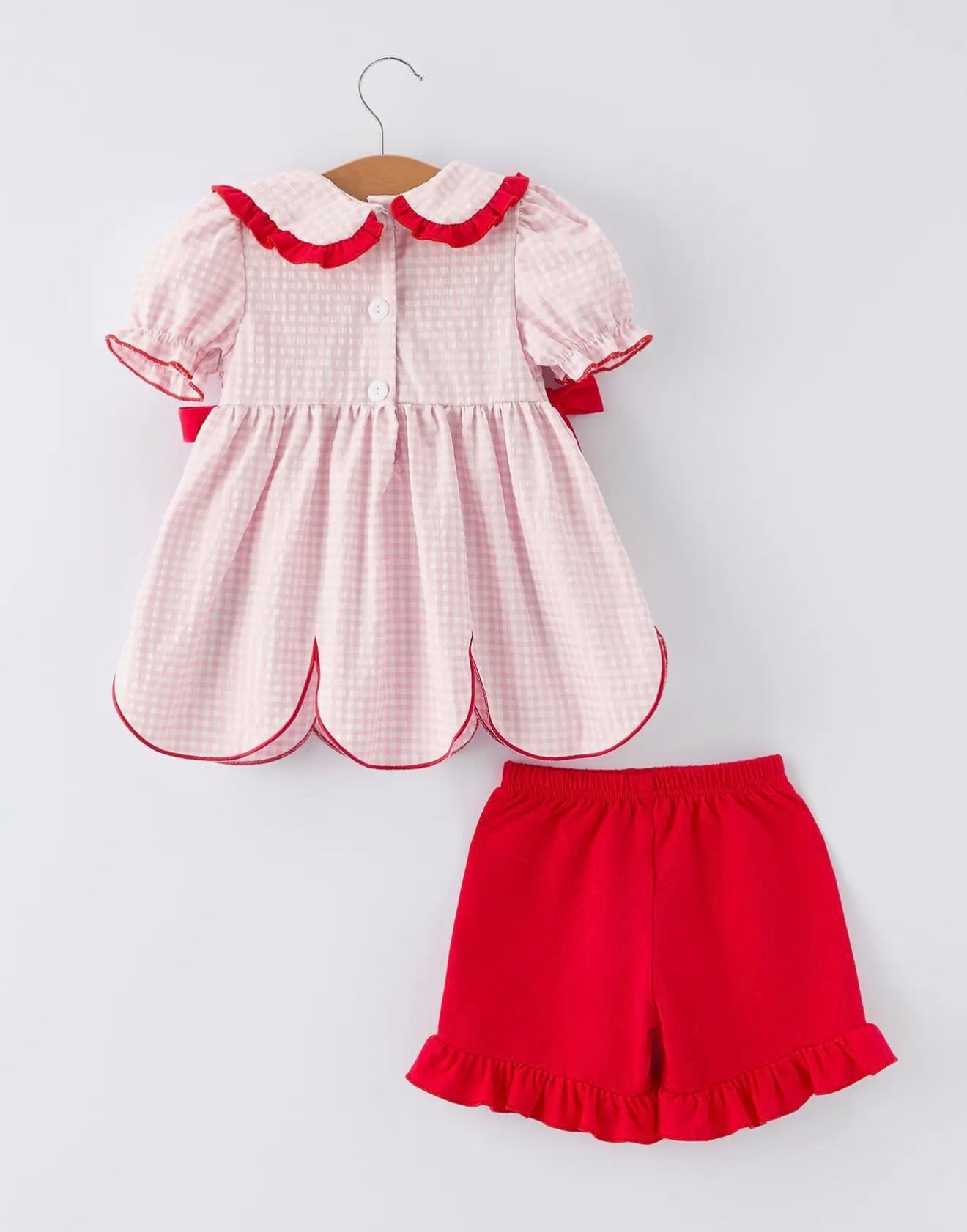 Smocked Strawberry Appliqué Short Set
