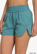 Dusty Teal Windbreaker Smocked Waistband Shorts