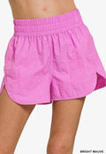 Pink Windbreaker Smocked Waistband Shorts