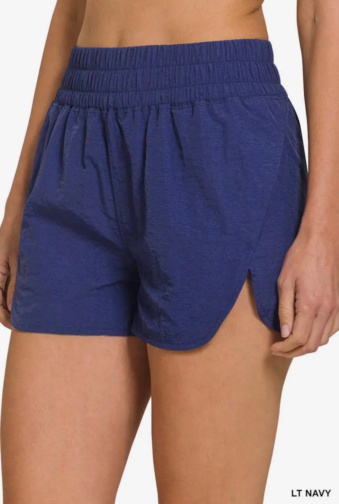 Navy Windbreaker Smocked Waistband Shorts