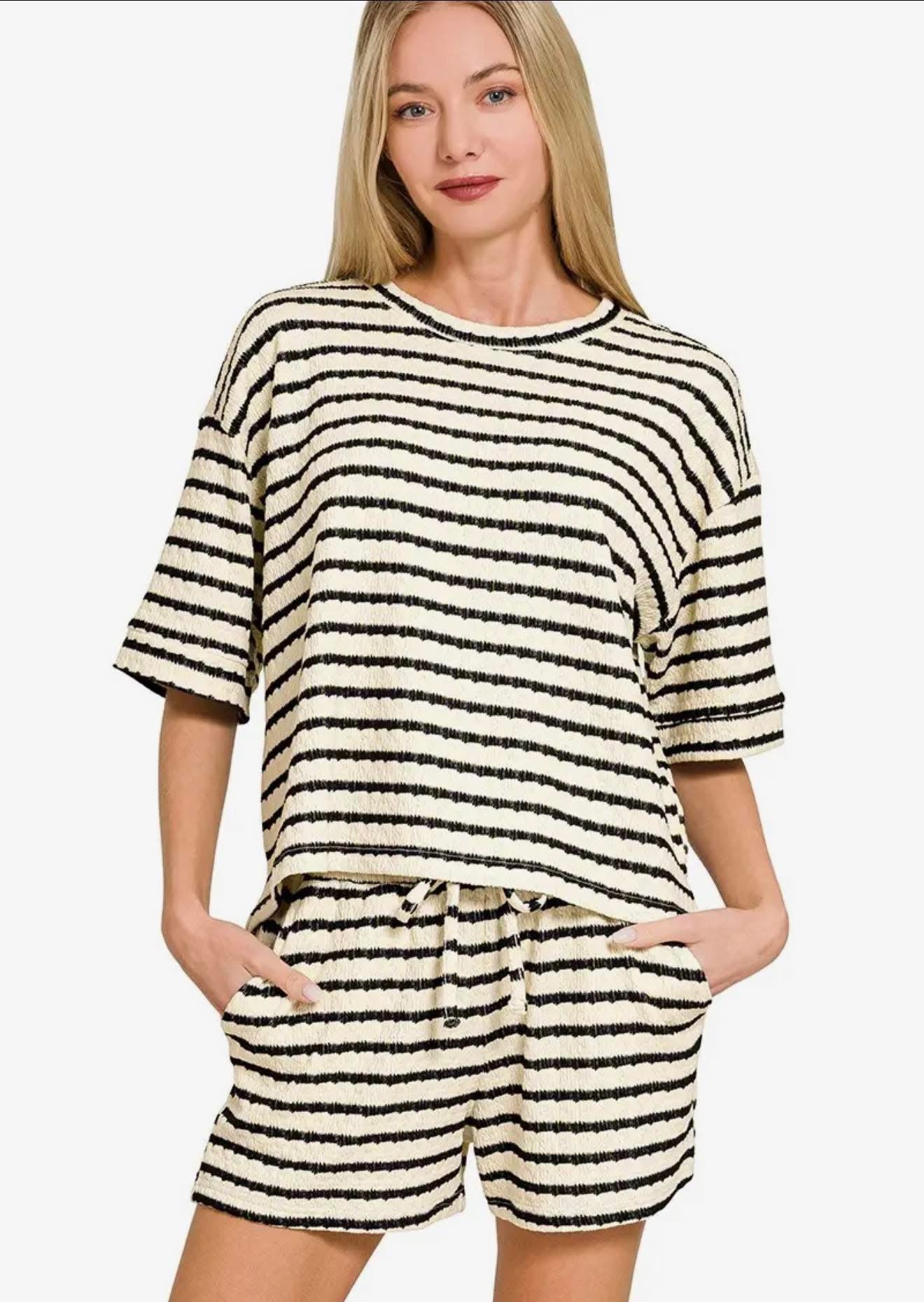 Striped Tee & Shorts Set